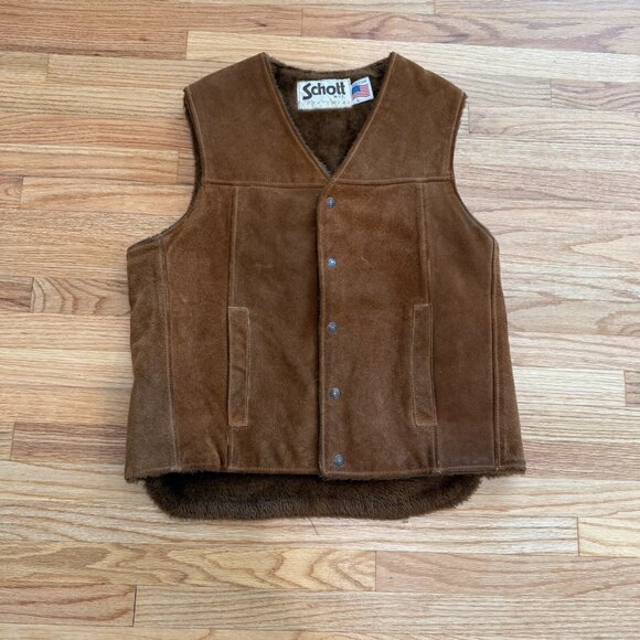 Schott Sherpa Suede Vest Size Large - Picture 1 of 9
